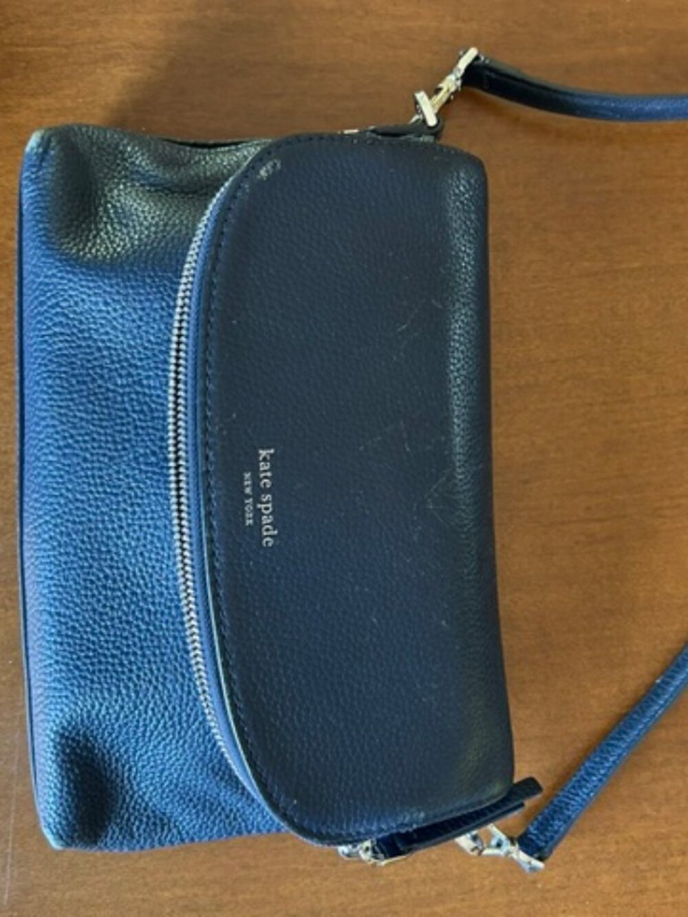 Kate Spade Navy Pebbled Leather Double Zip Crossbody Bag